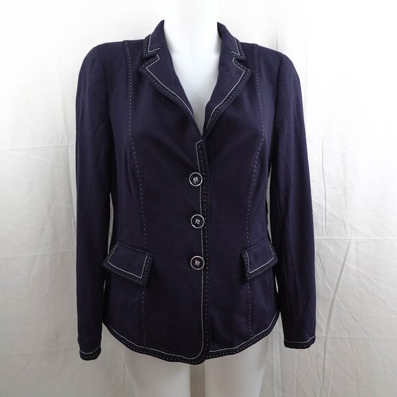 Basler Womens Blazer 40 US 10 Blue Schoolgirl Academia Preppy Old Money Knit - Picture 1 of 14